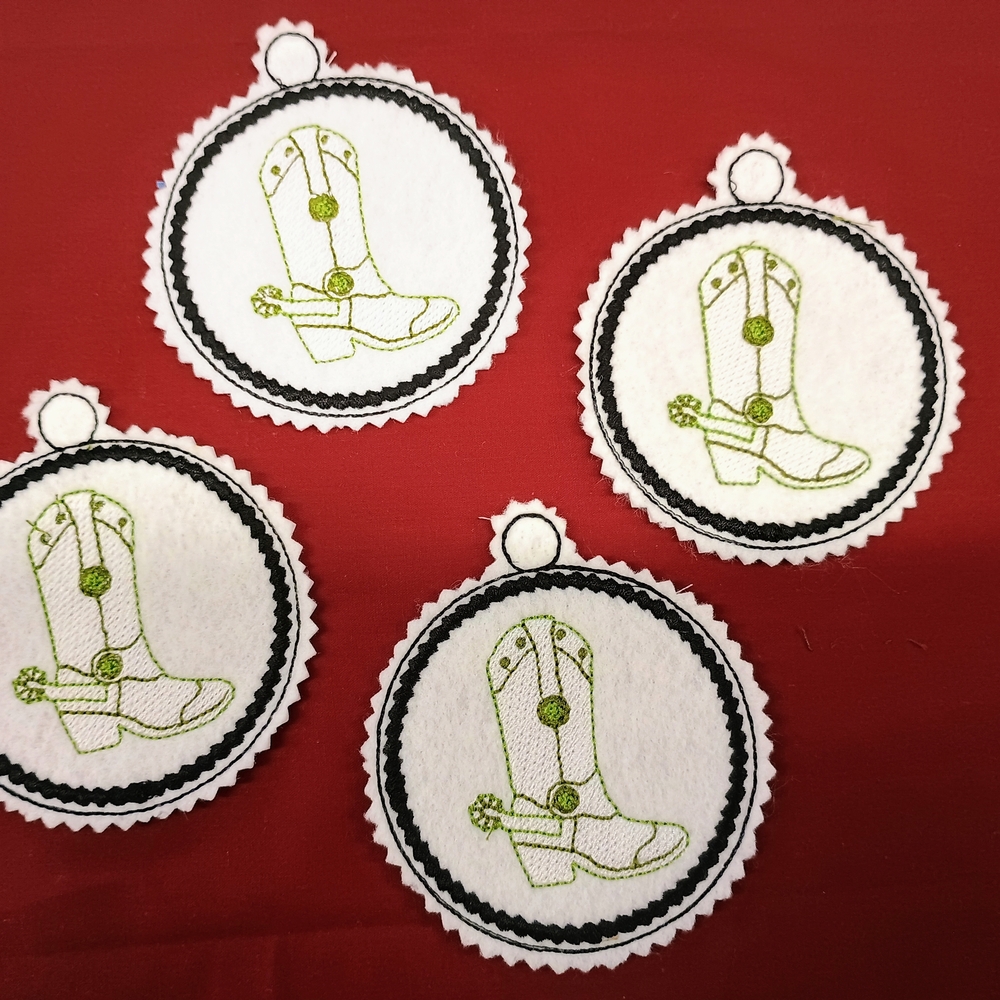 Embroidered Cowboy Boot Christmas Ornaments
